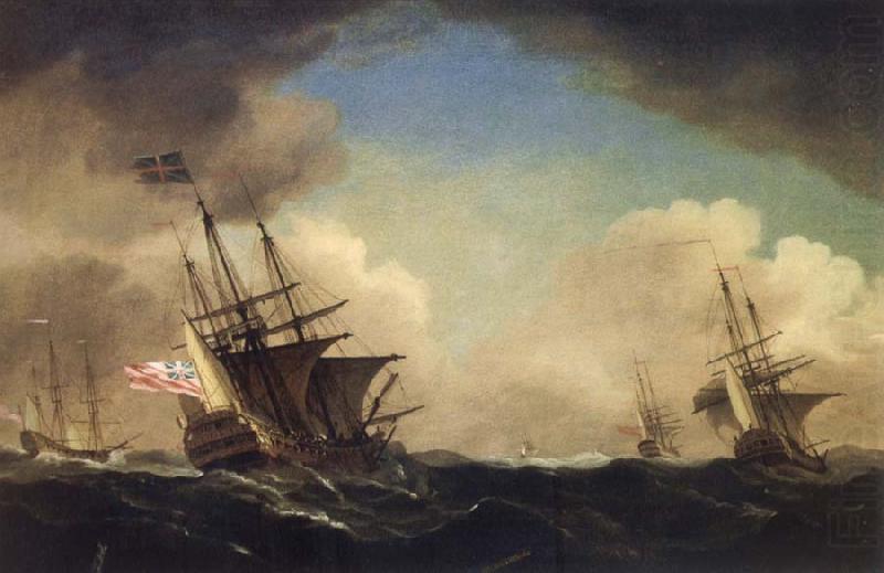 Monamy, Peter A squadron of English ships beating to windward in a gale china oil painting image